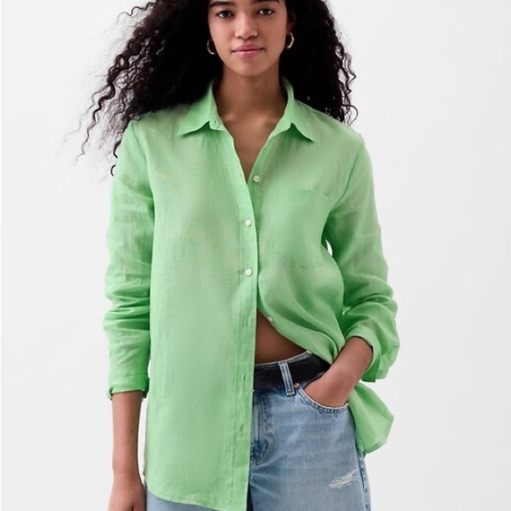 GAP Mint Green 100% Linen Boyfriend Shirt